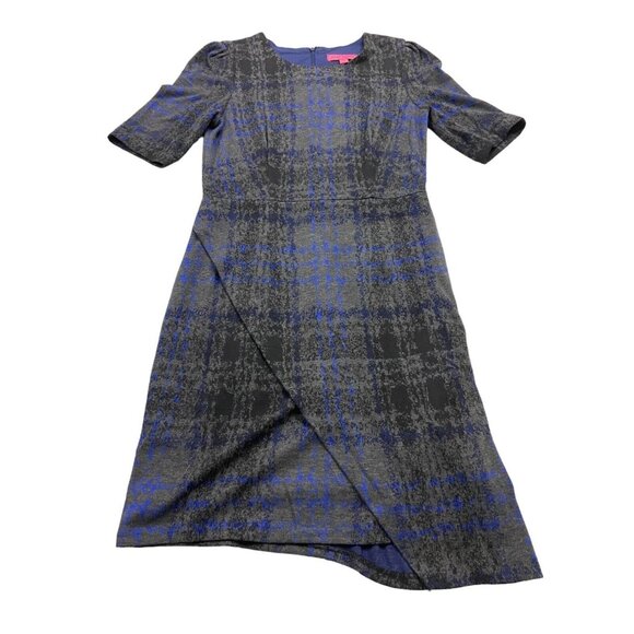 Betsey Johnson Dresses & Skirts - Betsy Johnson Asymmetrical Plaid Dress Size 10 Short Sleeve Blue